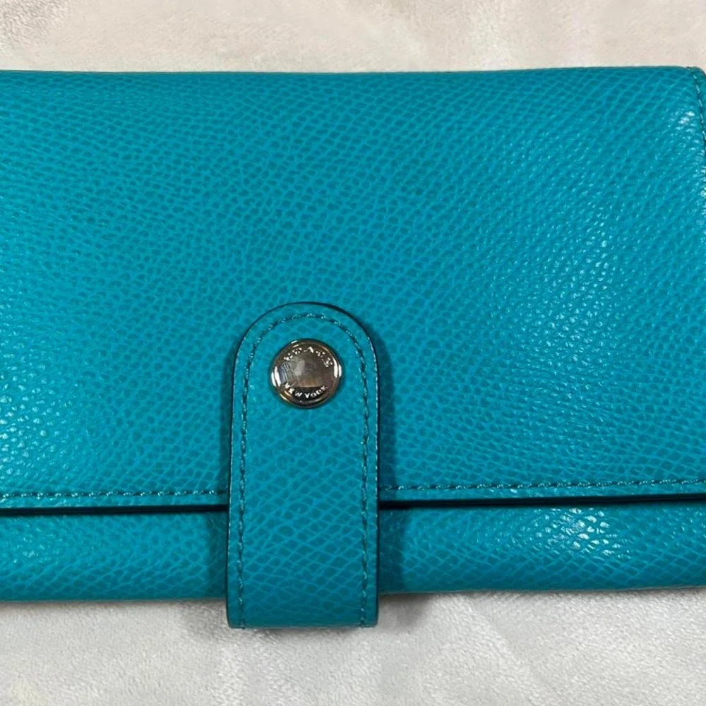 COACH Teal‎ Leather Wallet With Wrist Strap